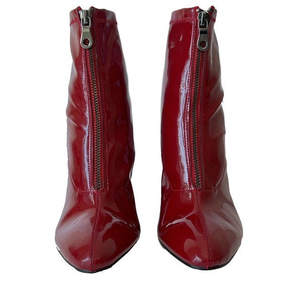 NEW Zara Red Wine Faux Patent Leather Round High Heel Ankle Boots Booties - Picture 6 of 12